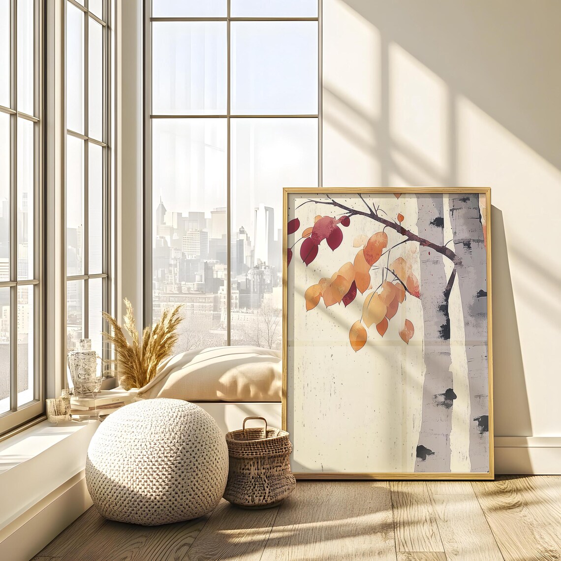 Birch Tree Painting Nature Inspired Wall Art Print Japandi Style Minimalist Birch Tree Art Dopamine Decor Bedroom Living Dining Room - Image 2
