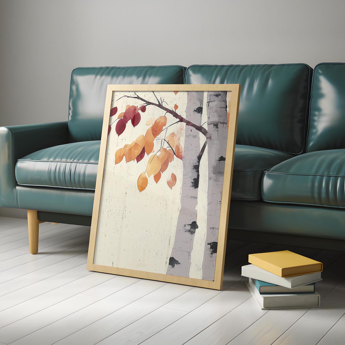 Birch Branch Autumn Gold Leaves Cream Minimal Japandi Poster - Image 4