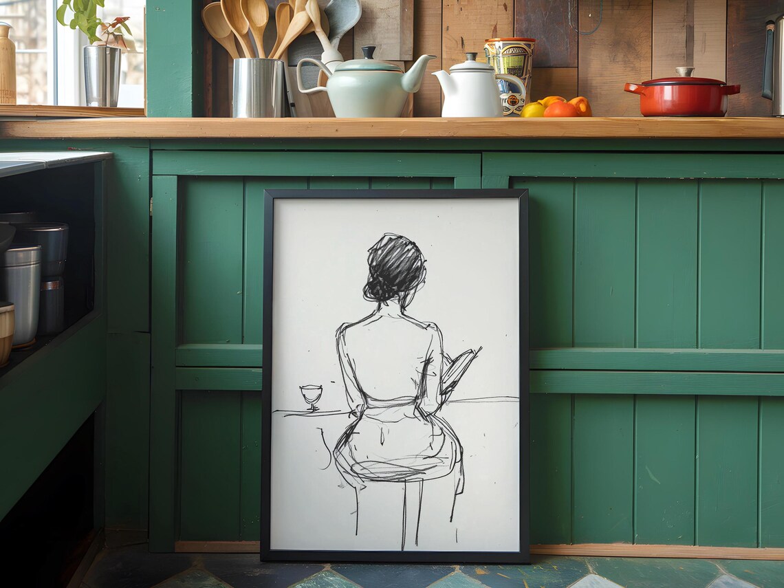 Minimalist Abstract Female Figure Sketch Wall Art Modern Scandinavian Neutral Beige Print Sophisticated Art - Image 3