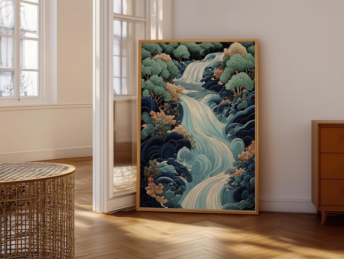 Japanese Ikigai Ukiyo E Print Waterfall Painting Poster Masculine Wall Hanging Art Traditional Japanese Artwork - Image 6