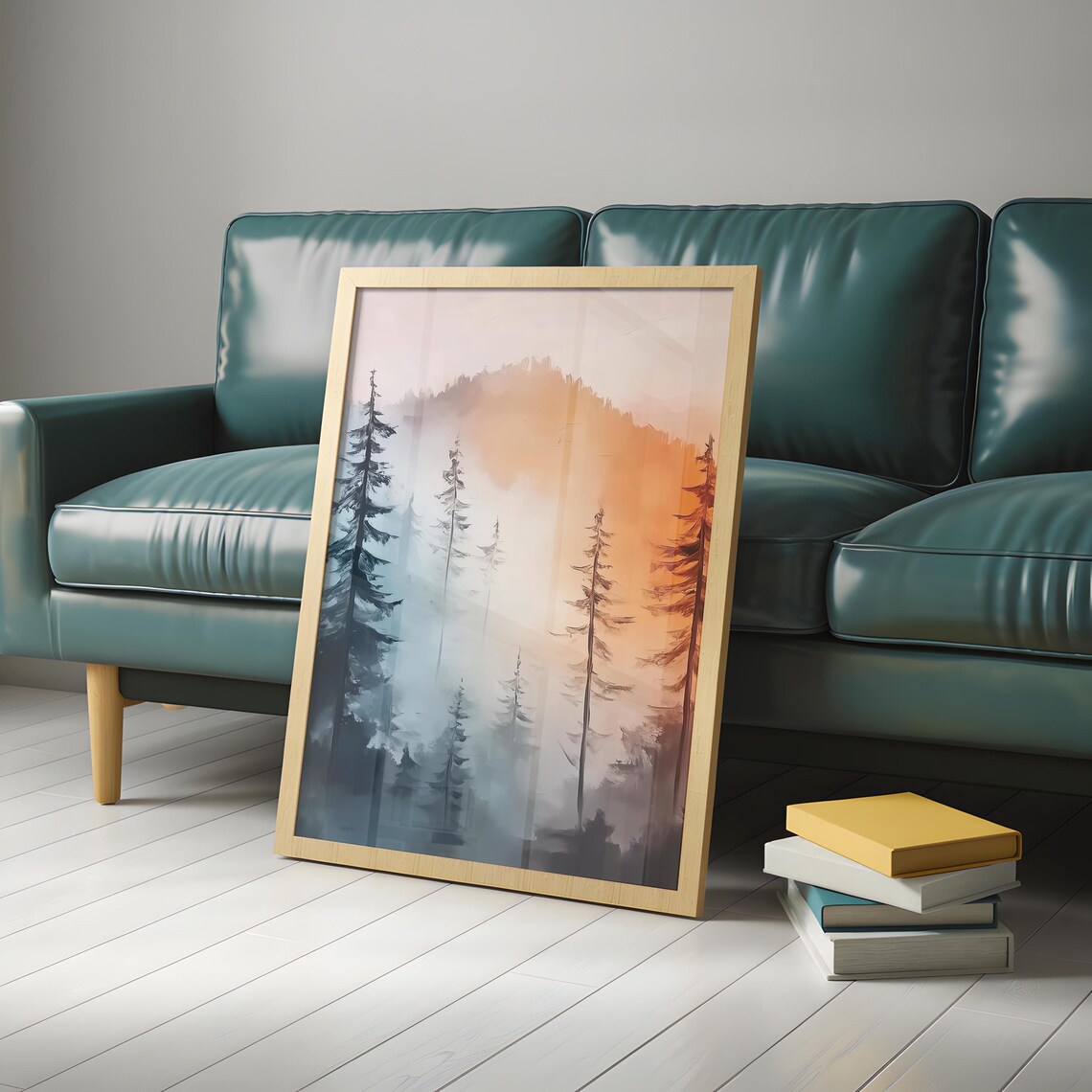 Misty Mountain Pine Tree Wall Art Vintage Forest Painting Rustic Masculine Wall Hanging Art - Image 4