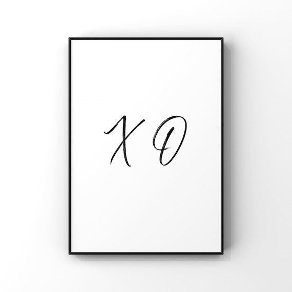 XO Brush Script Typography Minimalist Black and White Wall Art