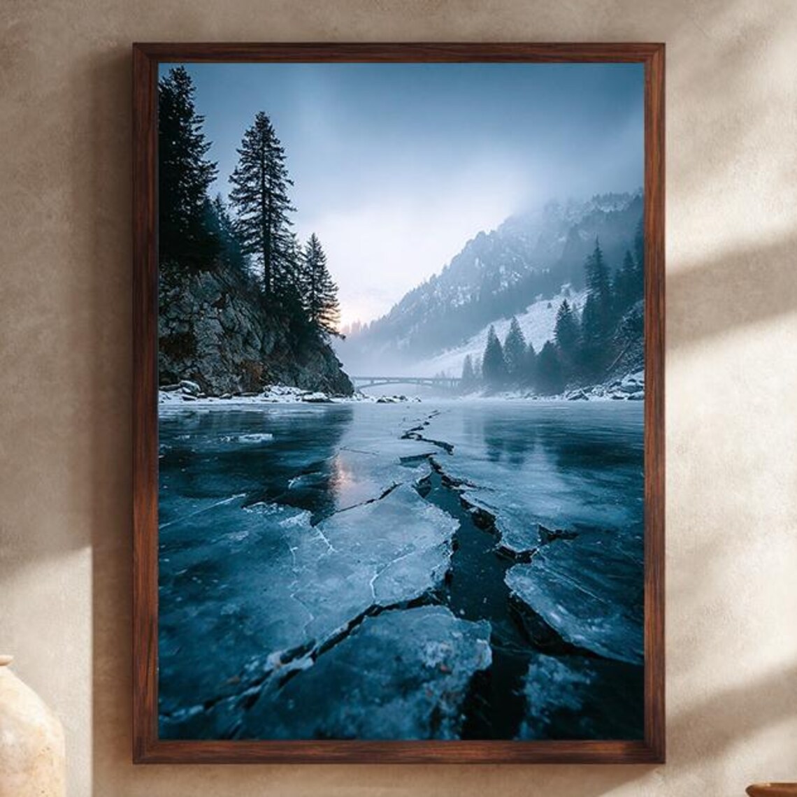 Frozen Lake Crack Winter Mountain Landscape Photography Poster