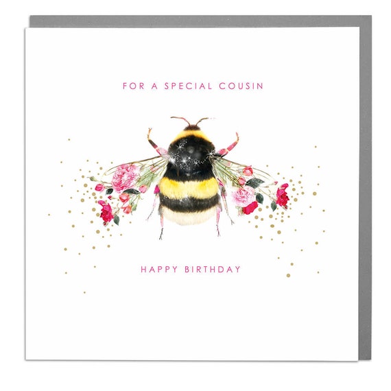 Cousin Bumble Bee Happy Birthday Card