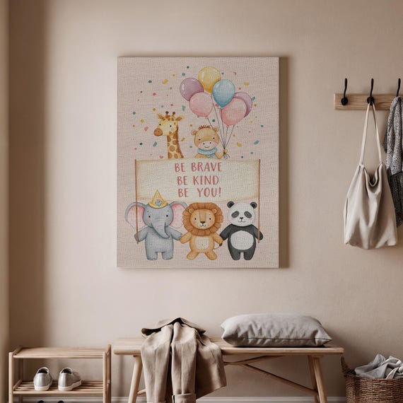 Be Brave Kind You Canvas Wall Art Cute Animal Print With Lion Panda Elephant Nursery Decor Kids Room Inspirational Poster