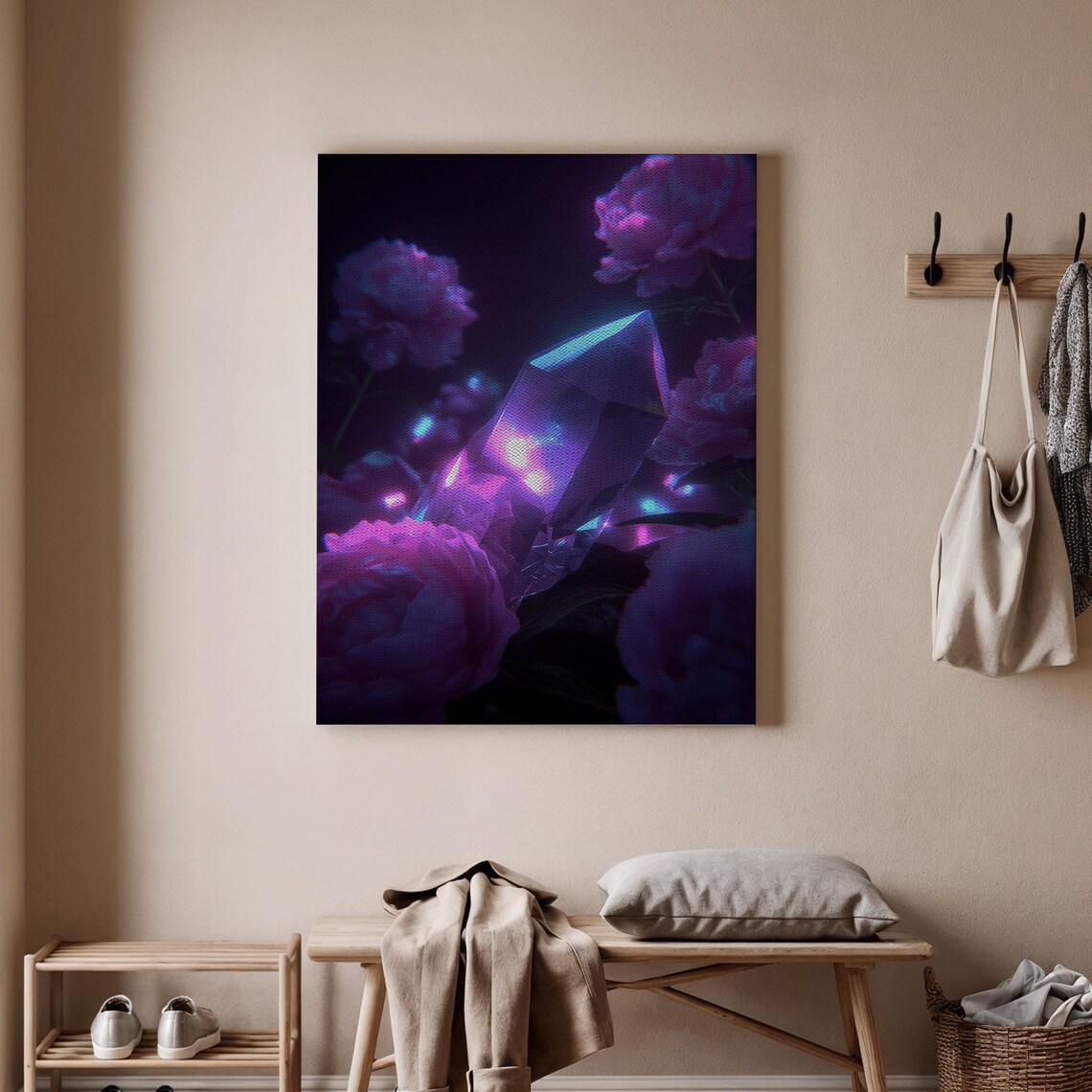 Glowing Crystal And Purple Peonies Fantasy Flower Dark Floral Poster