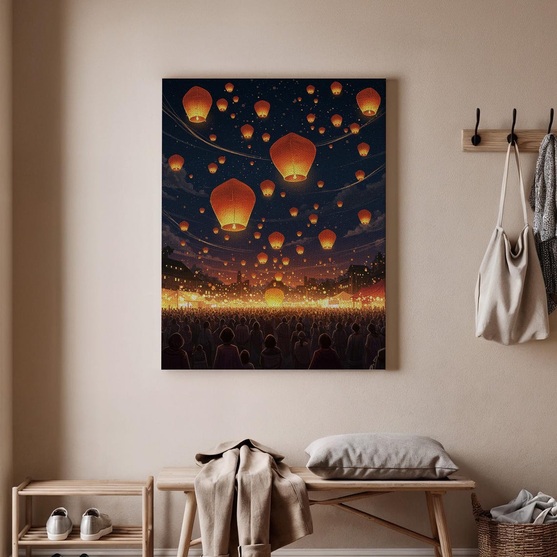 Lantern Festival Canvas Wall Art Night Sky Glow Poster Asian Print Warm Sunset Decor Cultural Celebration Artwork