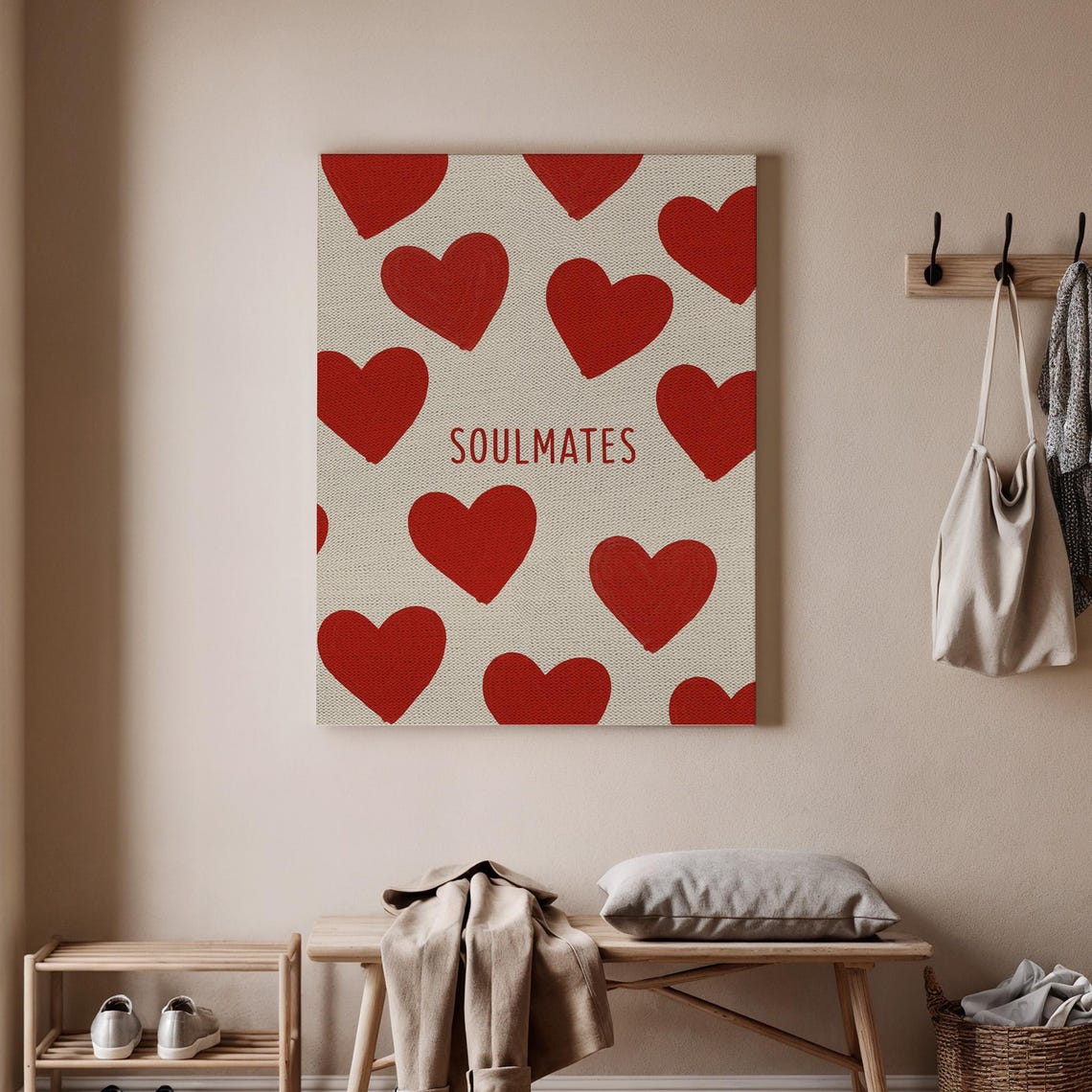 Soulmates Red Hearts Pattern Sweet Romantic Typography Wall Art