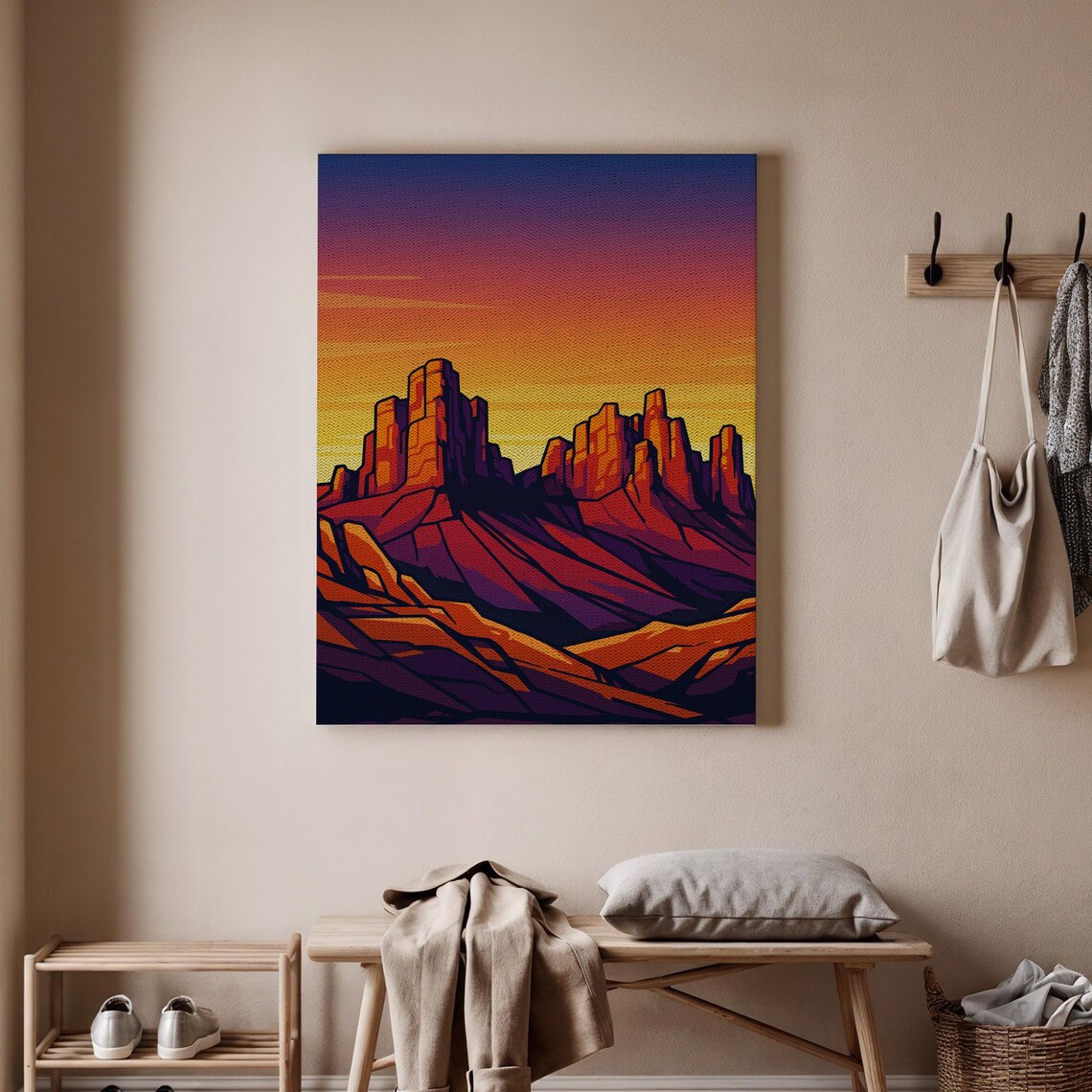 Desert Landscape Canvas Abstract Mountain Print Sunset Art Geometric Scene Modern Artwork Decor And Home