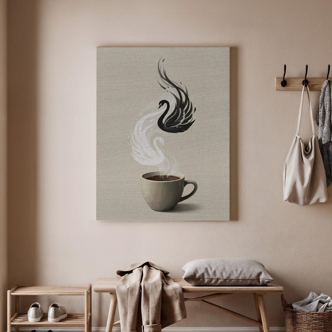 Swan Steam Coffee Cup Black And White Minimalist Poster Design
