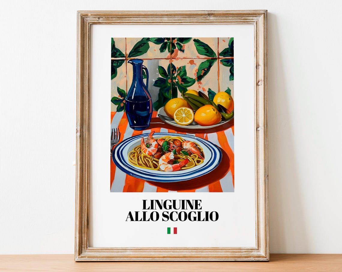 Linguine allo Scoglio Seafood Pasta Italian Food Art Wall Poster
