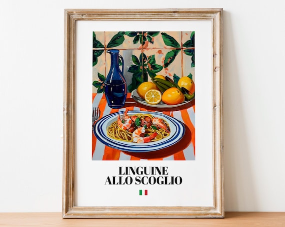 Linguine allo Scoglio Seafood Pasta Italian Food Art Wall Poster