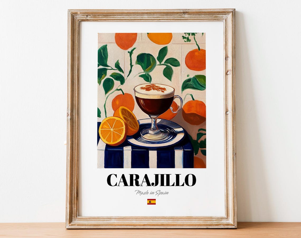 Carajillo Spanish Coffee Orange Slices Blue Tile Terrace Scene Poster