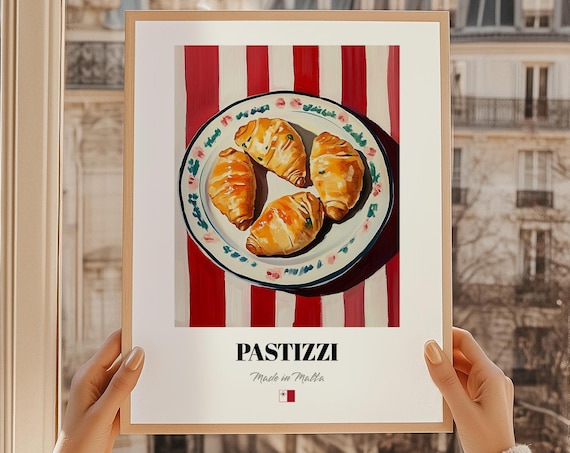Pastizzi Malta Savory Pastry Plate Traditional Bakery Food Art Poster