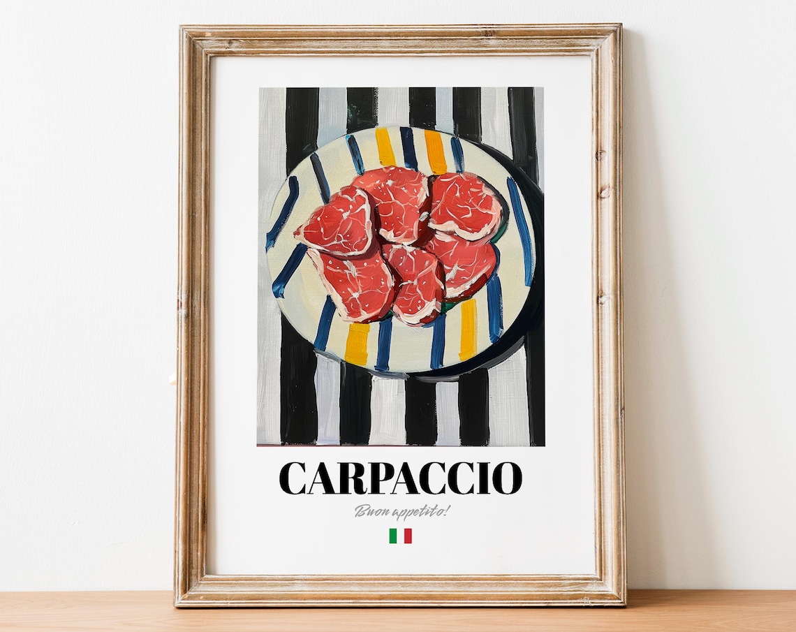 Carpaccio Raw Beef Slices Striped Plate Italian Kitchen Buon Appetito Print
