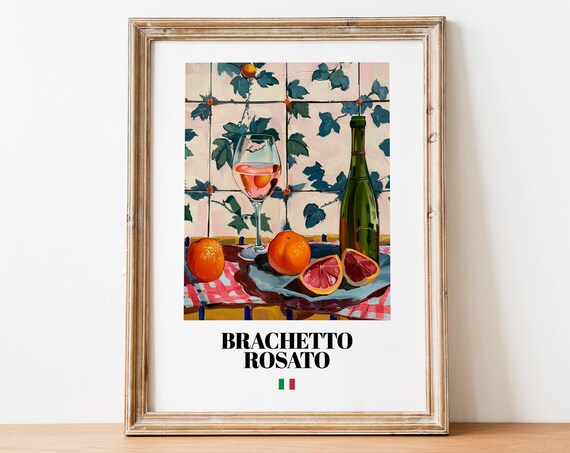 Vintage Brachetto Bottle Print Poster Italian Wine Art For Culinary Spaces