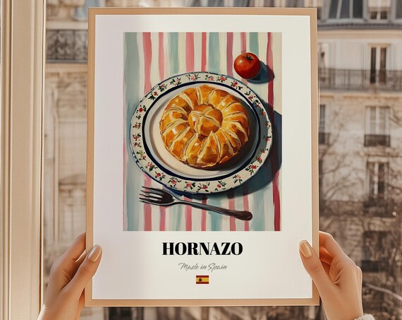 Hornazo Spanish Food Painting Round Savory Pastry Kitchen Poster