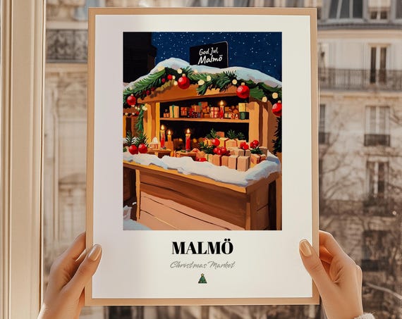 Malm Sweden Christmas Market, Holiday Travel Poster