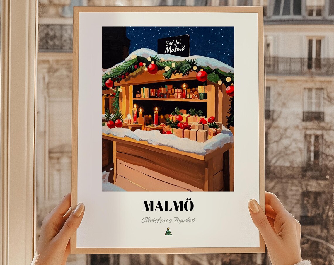 Malm Sweden Christmas Market, Holiday Travel Poster