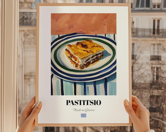 Pastitsio Greek Pasta Wall Art Print Painting Dining Room Poster