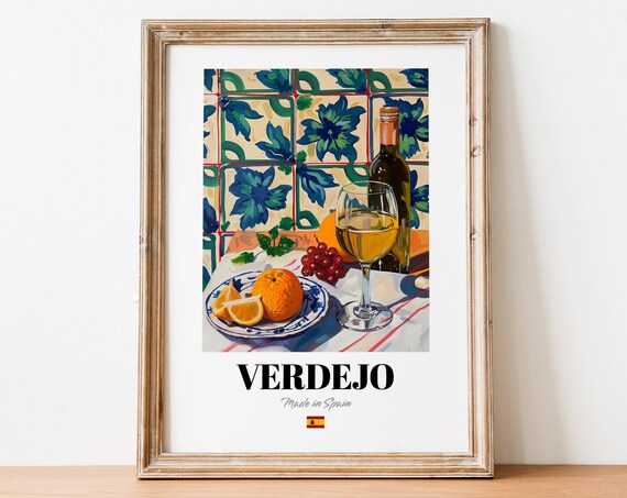 Vintage Verdejo Bottle Print Poster Boho Wine Art For Homes And Bars