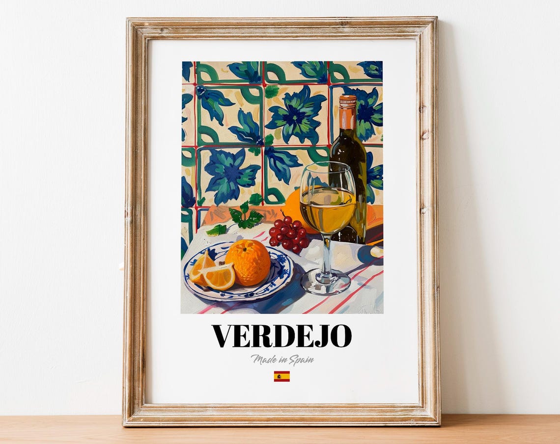 Verdejo White Wine Still Life With Oranges And Grapes Art Poster