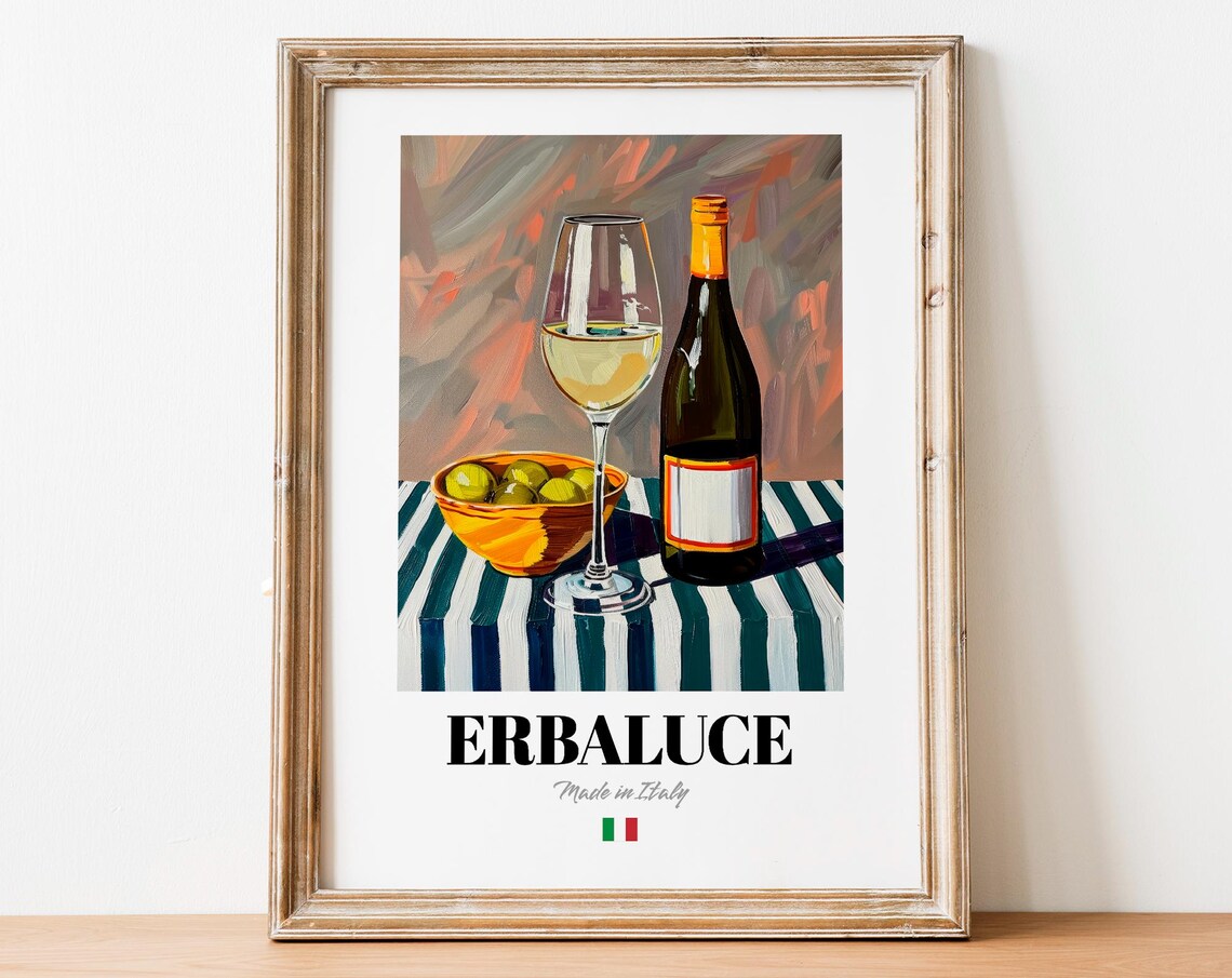 Italian Erbaluce Poster Print, Crisp Wine Artwork
