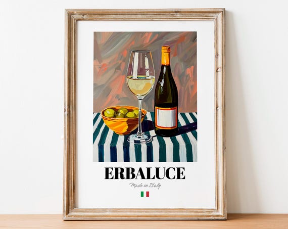 Italian Erbaluce Poster Print, Crisp Wine Artwork