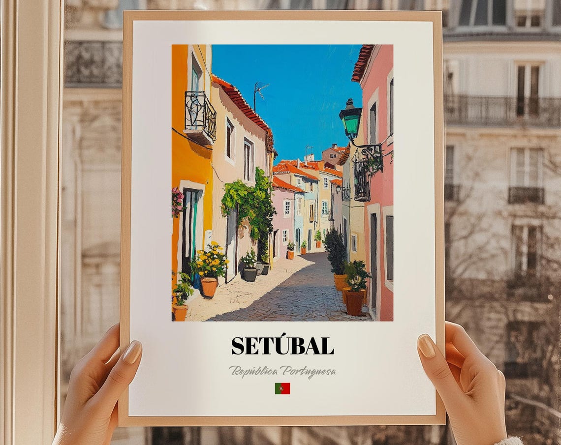 Setubal Portugal Charming Old Street Oil Painting Travel Poster