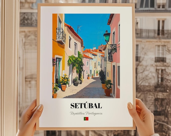 Setubal Portugal Charming Old Street Oil Painting Travel Poster