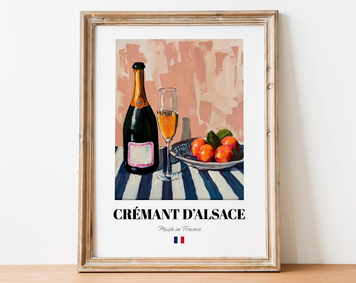 Vintage Crmant Dalsace Art Print Poster French Sparkling Wine Artwork For Kitchens
