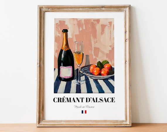 Vintage Crmant Dalsace Art Print Poster French Sparkling Wine Artwork For Kitchens