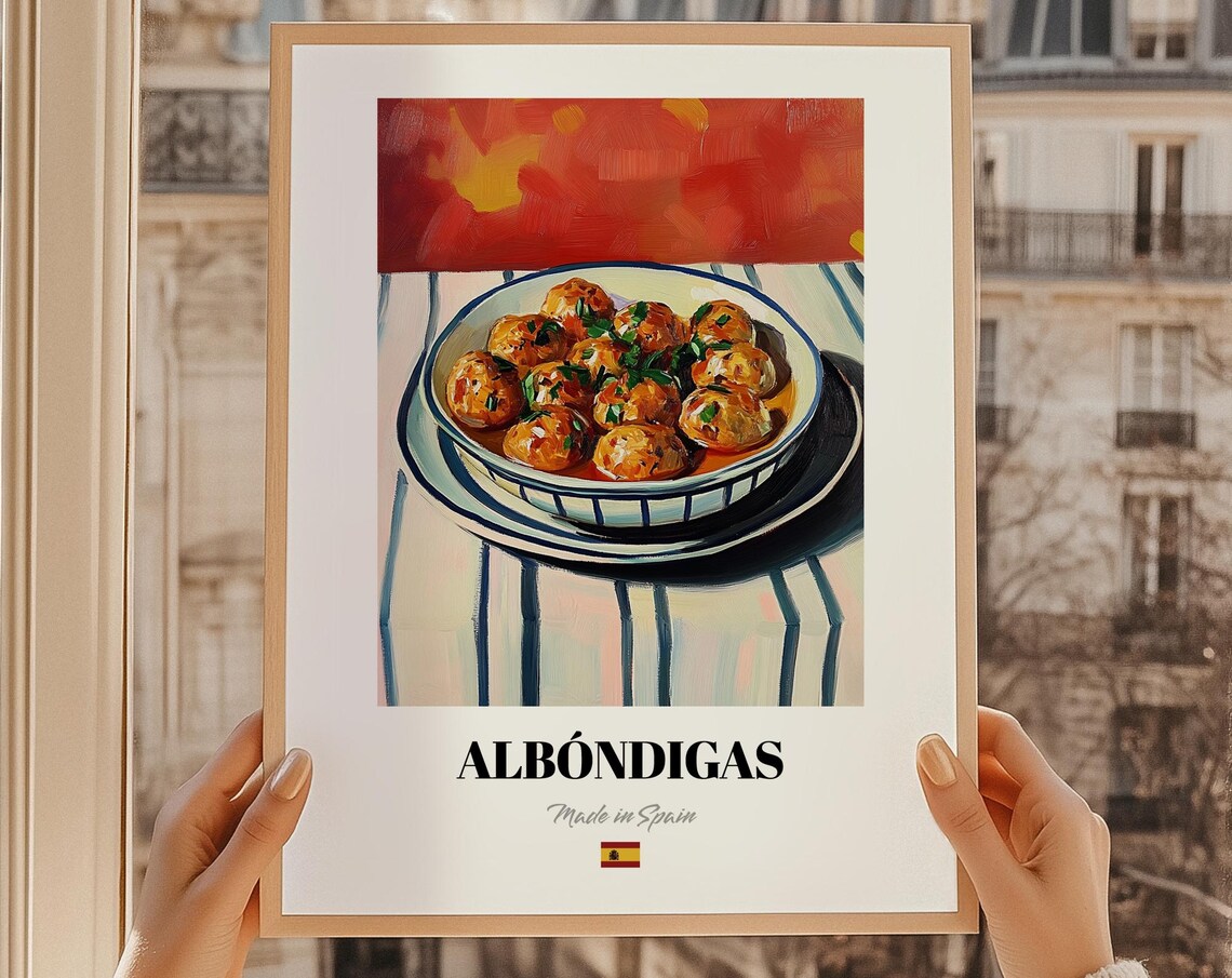Albndigas Spanish Food Wall Art Recipe Cards Albondigas Poster Happy Hour Menu Kitchen