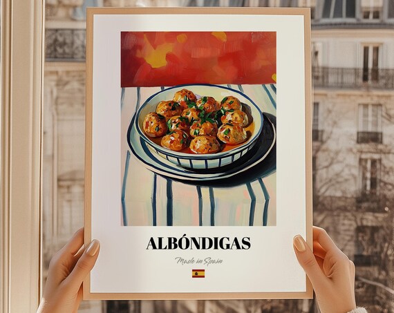 Albndigas Spanish Food Wall Art Recipe Cards Albondigas Poster Happy Hour Menu Kitchen