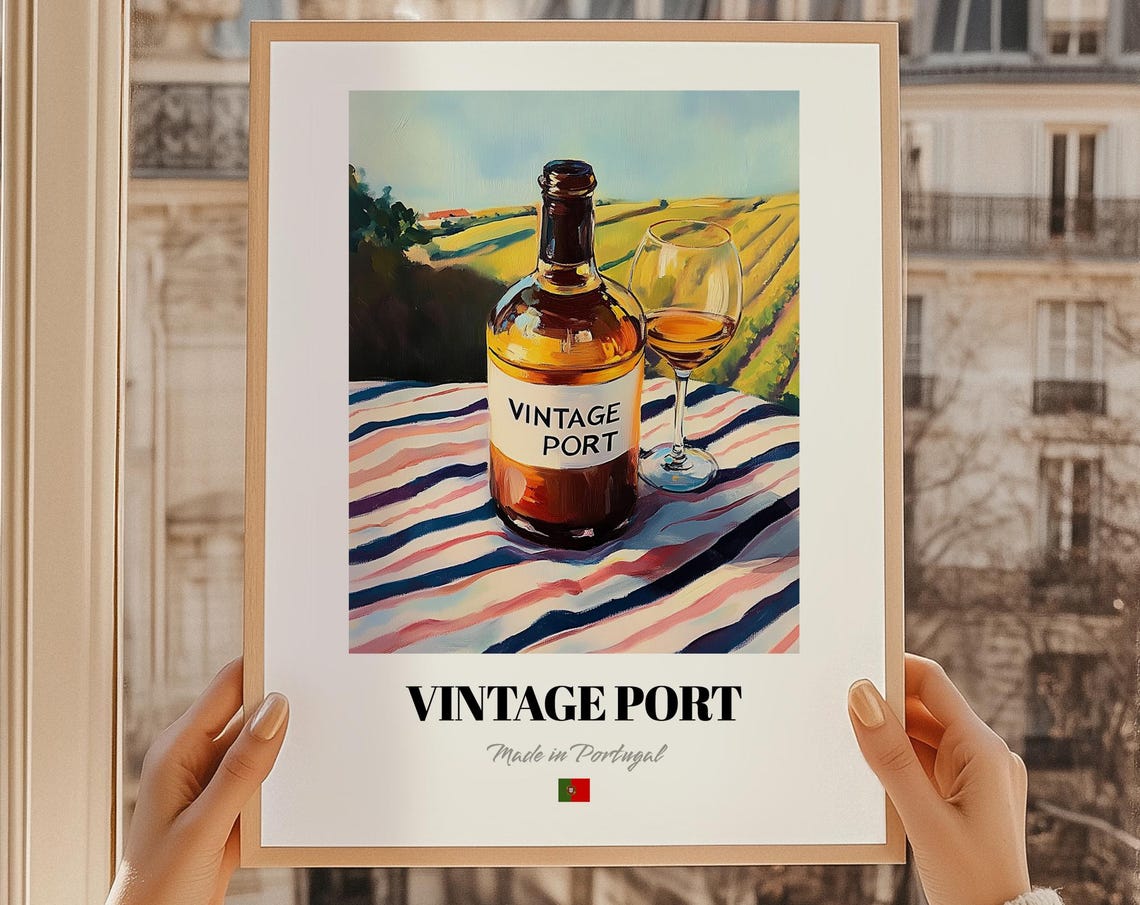 Vintage Port Wine Bottle Vineyard Portugal Kitchen Wall Poster