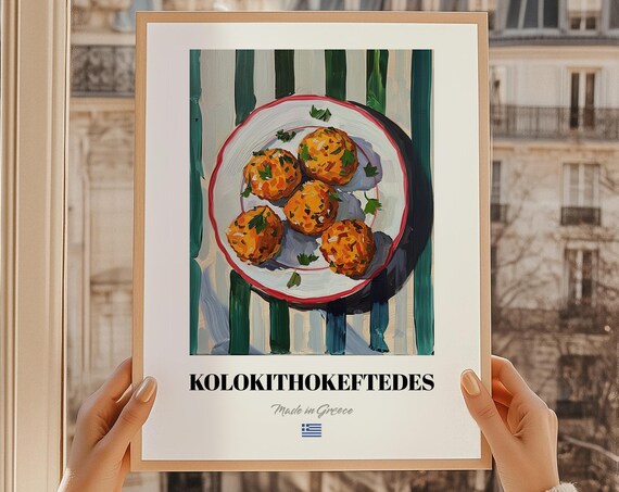 Kolokithokeftedes Greek Food Poster Restaurant Art Outdoor Bistro Set Catering Menu Kitchen