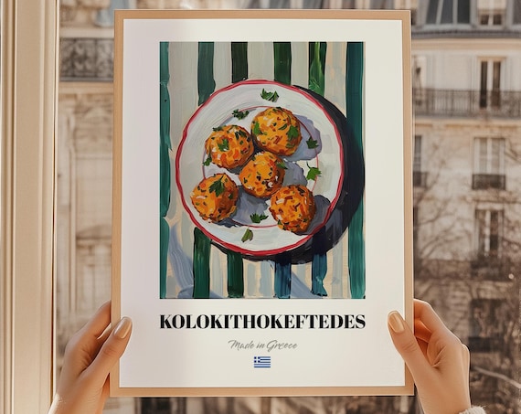 Kolokithokeftedes Greek Zucchini Fritters Kitchen Art Poster