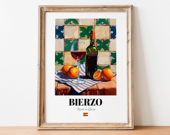 Bierzo Spain Red Wine Oranges Tile Wall Mediterranean Still Life Poster