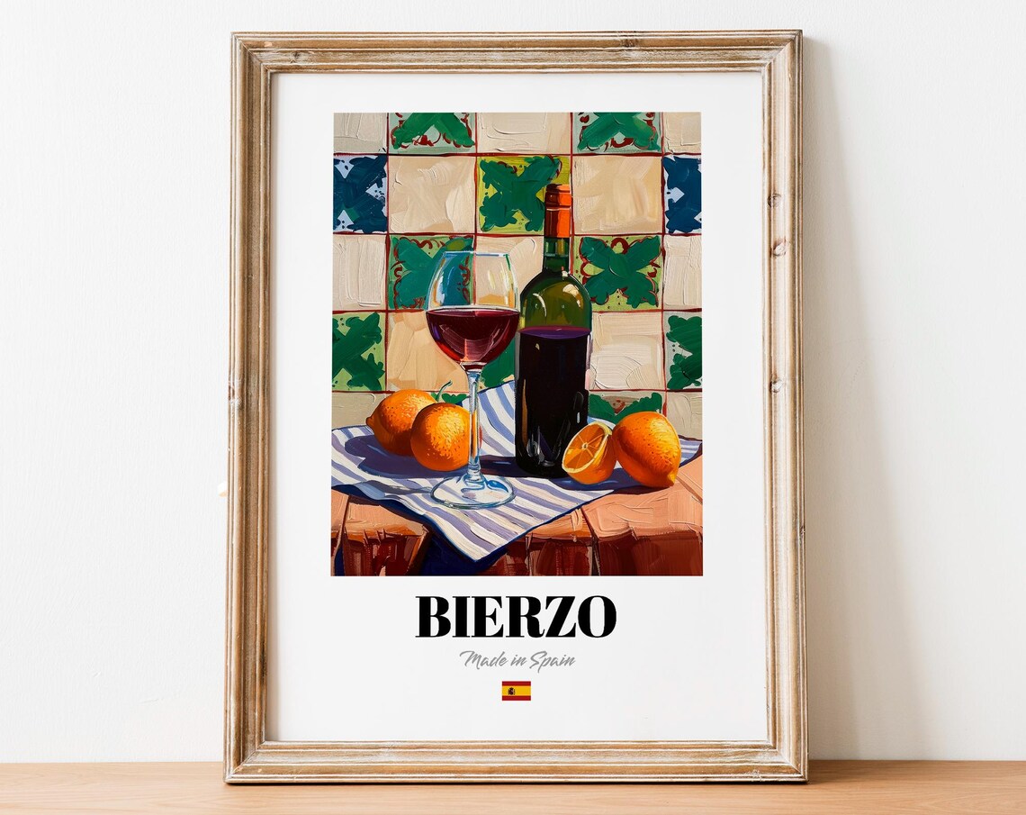 Vintage Bierzo Bottle Print Poster Wine Art For Homes And Bars