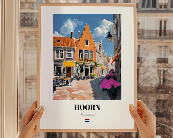 Hoorn Netherlands Poster Sunny Dutch Cafe Square Painting Gift