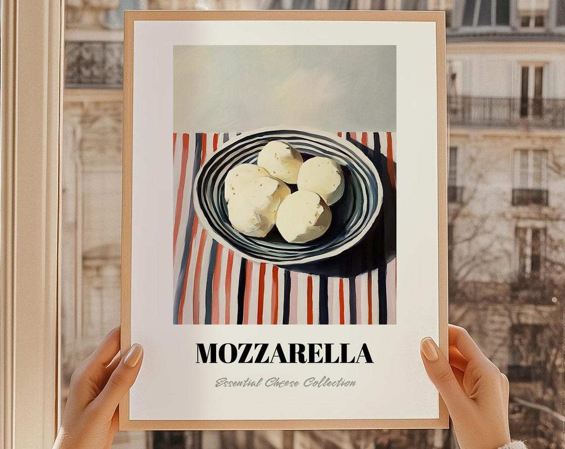 Mozzarella Cheese Balls Striped Bowl Kitchen Still Life Print