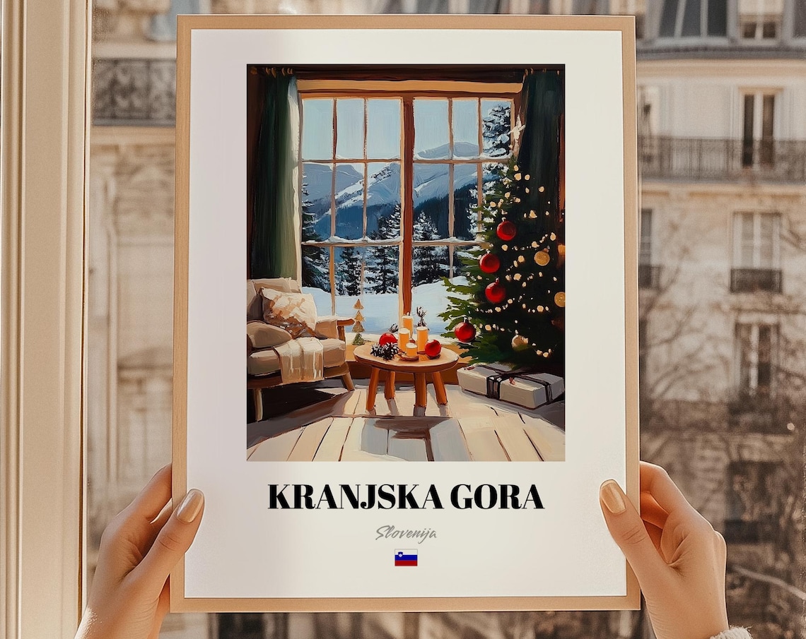 Kranjska Gora Slovenia Cozy Christmas Window Snowy Alps Poster