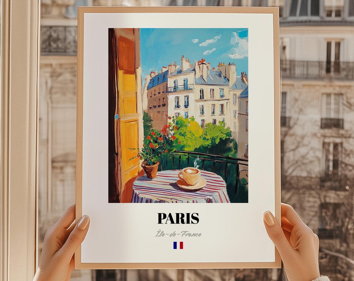 Paris Ile De France Cafe Balcony Painting Reproduction Poster