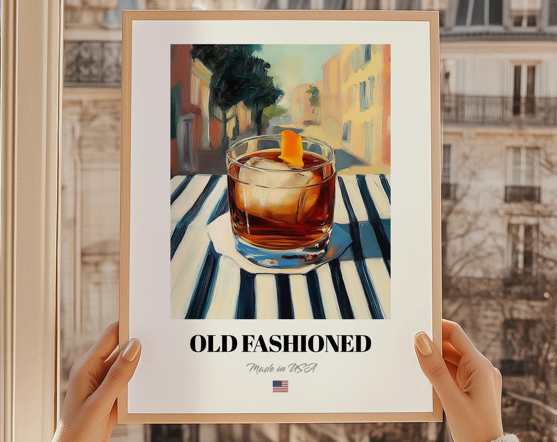 Old Fashioned Cocktail City Café Scene Classic Bar Art Poster