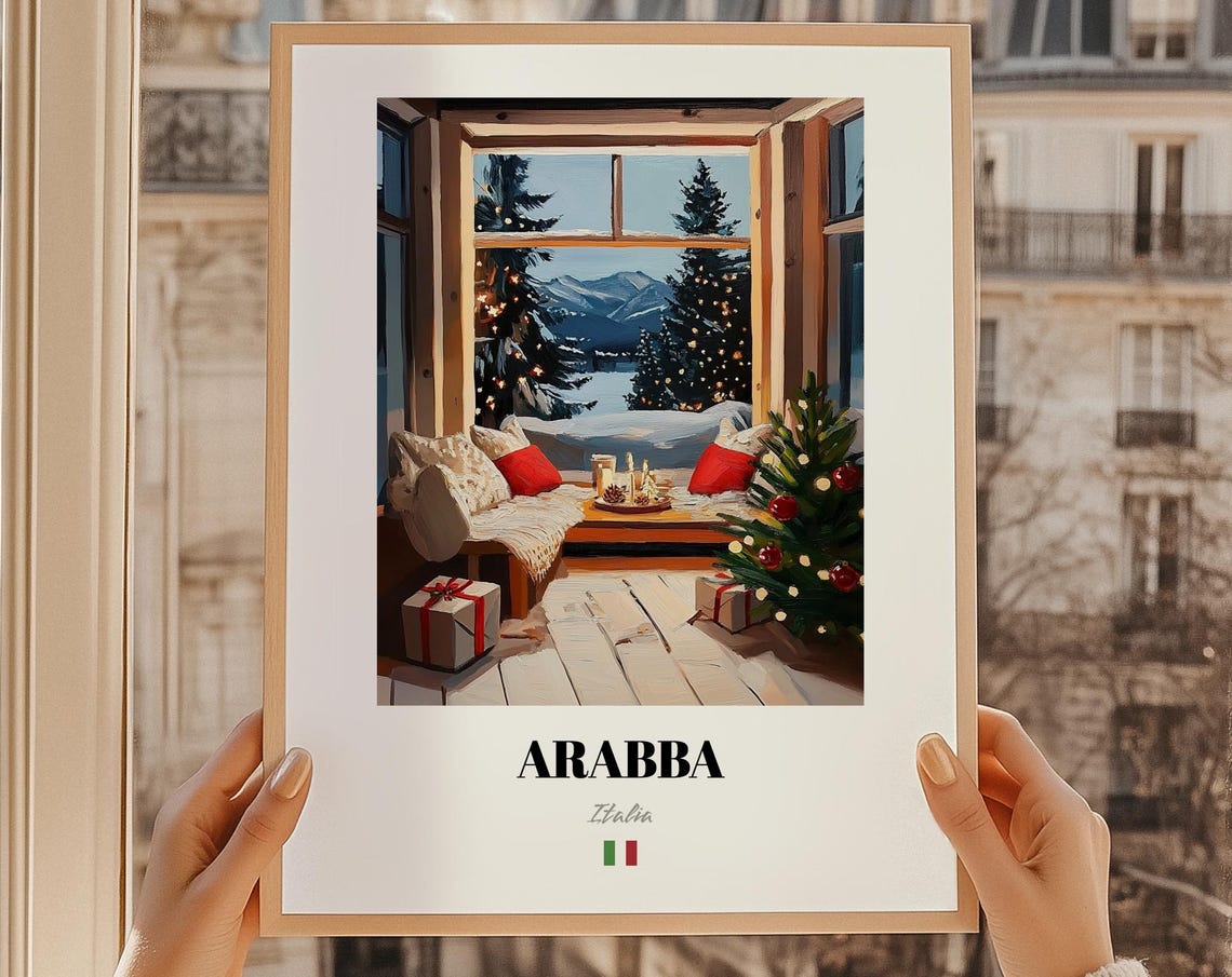 Arabba Italia Cozy Window Nook Christmas Snowy Scene Art Poster