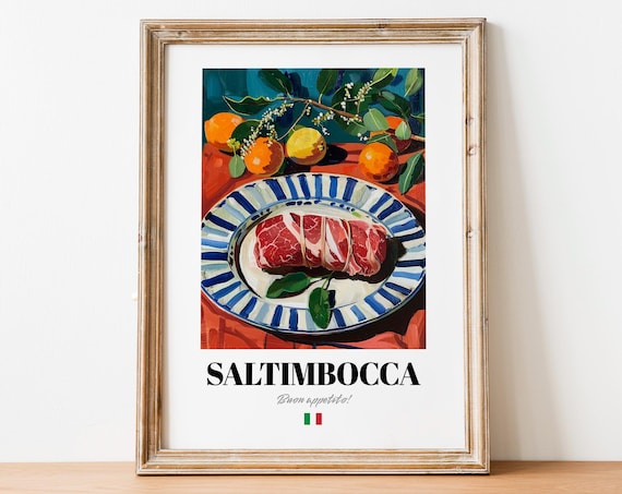 Saltimbocca Tied Veal Roll Citrus Painted Italian Kitchen Poster