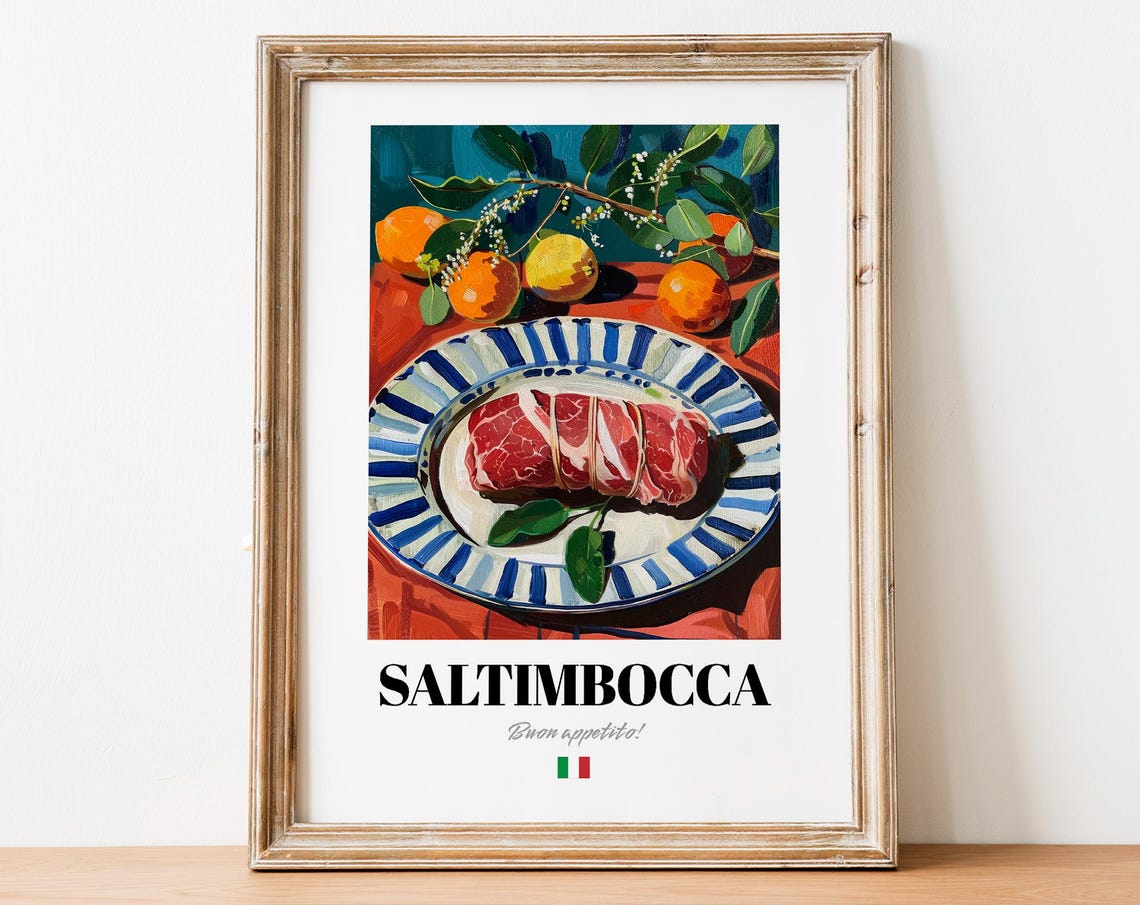 Saltimbocca Tied Veal Roll Citrus Painted Italian Kitchen Poster