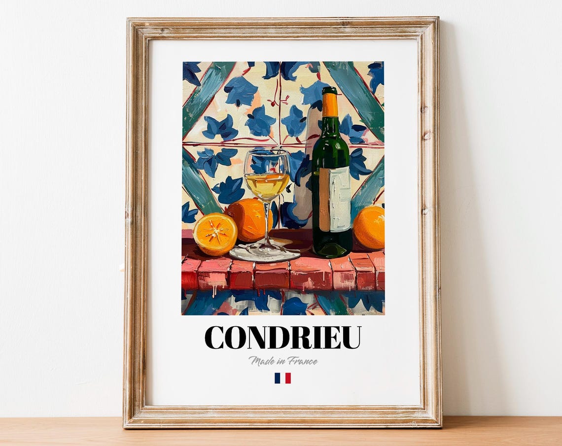 Condrieu French Wine Glass Orange Slices Brick Table Art Poster