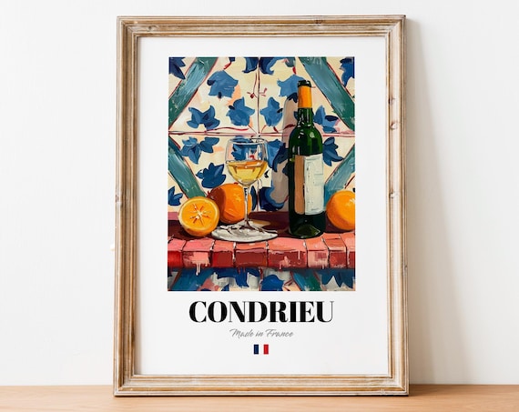 Vintage Condrieu Art Print Poster Boho White Wine Artwork For Kitchens