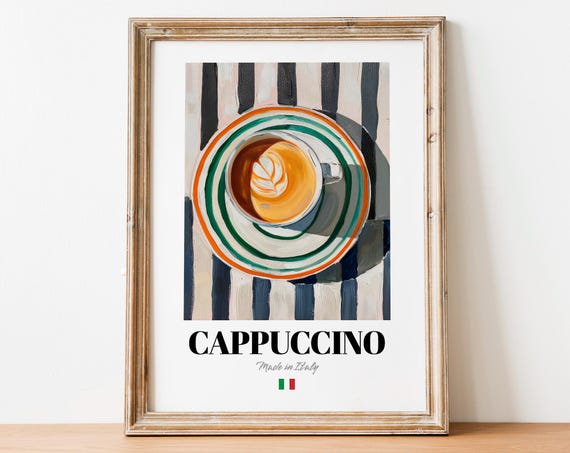 Retro Handdrawn Cappuccino Print Poster Whimsical Wall Art For Creative Kitchens